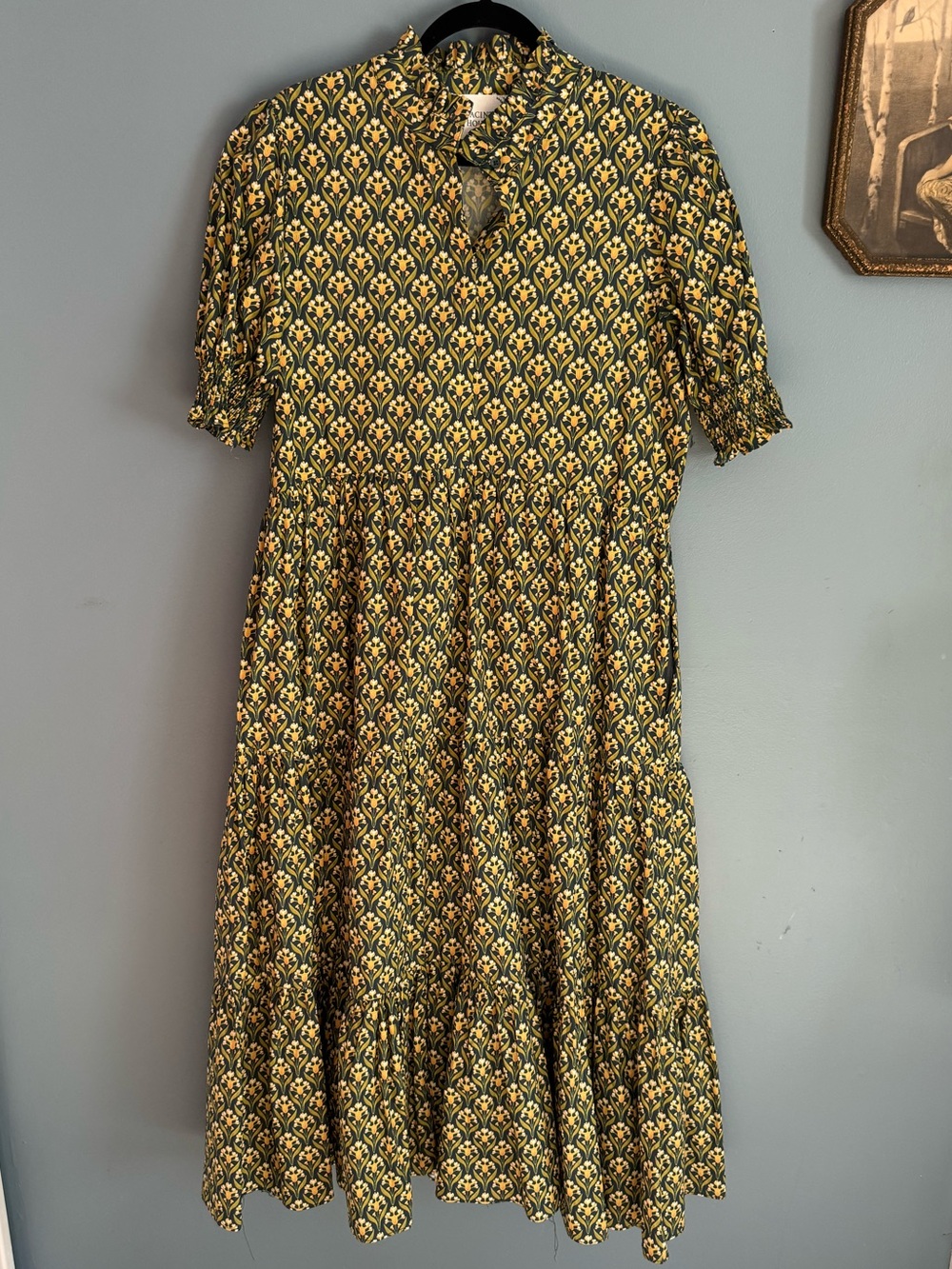 Green Floral Puff-Sleeve Maxi Dress - Picture 2 of 4